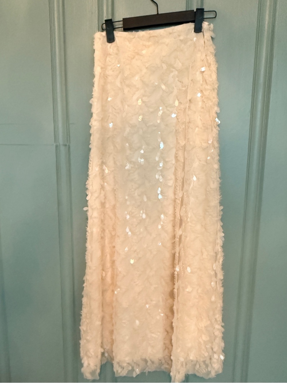La Lavon Paillette Maxi Skirt Size Small Cream Ivory Iridescent Sequin Tulle